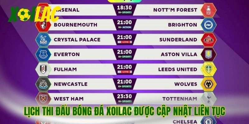 Lịch thi đấu bóng đá Xoilac được cập nhật liên tục